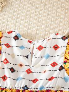 SHEIN 女婴圆领无袖印花连衣裙，带蝴蝶结装饰 - 彩色 - 查看 5