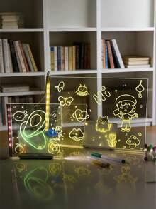 Teckwe 1块双面亚克力夜光画板，创意手绘，无固定图案，可重复使用，可擦拭，持久发光，易于清洁，轻便，适合圣诞节成人创意爱好者、家居装饰、办公室展示、艺术工作室、派对装饰、DIY手工项目、夜光画板、荧光亚克力创意手绘板、可重复使用的夜光板、DIY夜光板，USB供电 - 彩色 - 查看 6