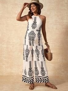 Boho Mama 孕妇印花休闲无袖连体裤 - 杏色 - 查看 4