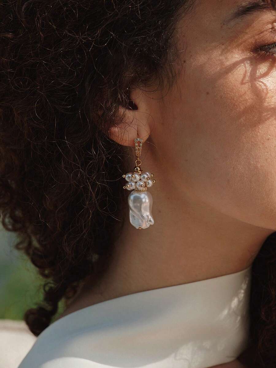 Opalesca Pendientes de aro para mujer, conjuntos, dinero antiguo, cuentas, accesorios de boda/novia, estilo fairy, perlas, otoño/invierno, para mamá/mujer/niña/madre, elegante, premium, Día de San Valentín, regalo - Blanco - Ver 1