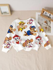 SHEIN | PAW Patrol Young Boy Casual Cute Cartoon Dog Print Dropped Shoulder Loose Fit Crew Neck Sweatshirt, Suitable For Spring And Autumn - White - View 2