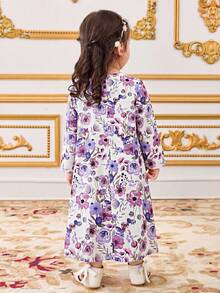女婴宽松休闲简约长袖图案长裙 - 彩色 - 查看 2