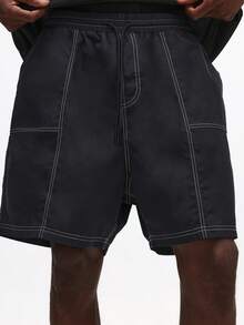 SUMWON Men Drawstring Nylon Cargo Shorts With Contrast Stitching And Multiple Pockets Casual Summer - Black - View 6