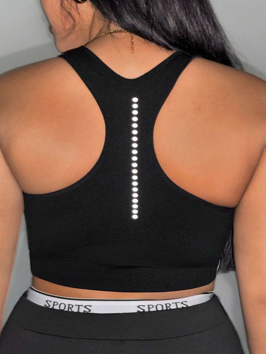 Rhythm Era Sujetador deportivo sin costuras de alta elasticidad y reflectante para mujer de talla grande - Negro - Ver 1