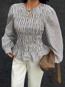 Siren Gaze Women's Casual Striped Long Sleeve Blouse Spring - Brown - View 6