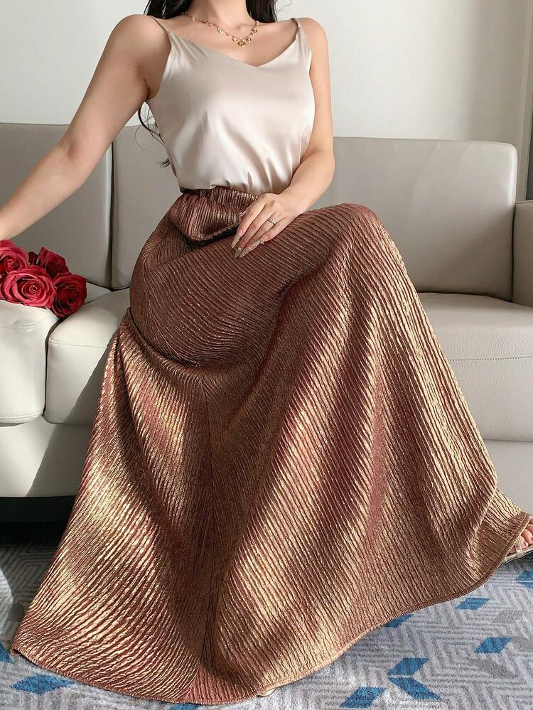 Elegant Women's Long Sequin Decorated Skirt, Suitable For Spring/Summer, Weddings, Parties, Formal Events