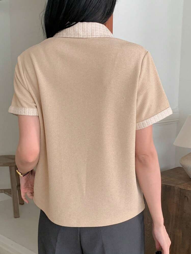 Women's Striped Casual Business Office Polo Collar Short Sleeve T-Shirt, Suitable For Spring And Summer, Valentine's Day, New Year