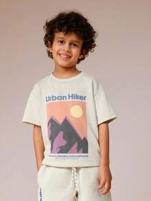 SUMWON Ensemble deux pièces d'été casual pour garçons, avec t-shirt à manches courtes à imprimé graphique urbain oversize et short à cordon de serrage - Vert - Voir 3