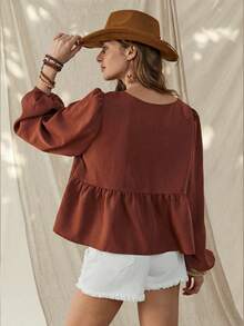 Wildy 波西米亚风女士休闲乡村西部复古刺绣长袖衬衫，日常百搭休闲衬衫，适合女性度假、夏季旅行、春假、春夏假期等各种场合。 - 摩卡棕 - 查看 3