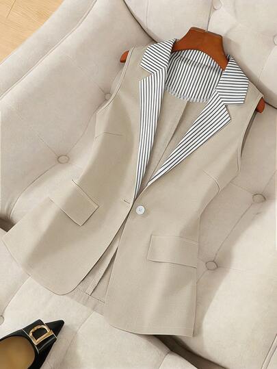 GlowEve CURVE Plus Size Women Striped Patchwork Blazer Jacket, Suitable For Work