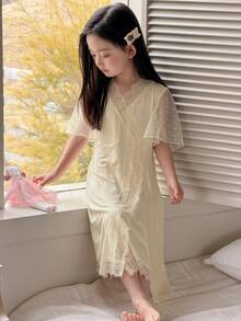 DAZY 少女夏季撞色蕾丝裹身睡裙