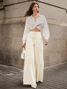 SHEIN SXY Fashionable Commuter Casual Washed Wide-Leg Jeans - White - View 13