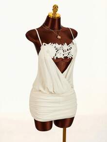 Amplova Đầm mini xuyên thấu gợi cảm bằng chiffon phối ren, hàng mới về mùa xuân sớm 2026 dành cho nữ. - Màu be - Xem 7