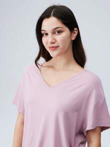LUVLETTE 夏季粉色柔軟 TENCEL™ 莫代爾基礎款 T-shirt 與長褲居家服套裝，透氣休閒睡衣女款，附口袋，可當外穿，新娘內衣圖案款 - 淺粉色 - 查看 6