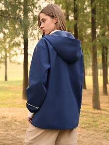 SHEIN In My Nature Women's Reflective Stripe Outdoor Casual Hooded Jacket