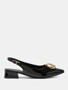 CUCCOO CURVES Women's Fashionable & Elegant Metal Decor Pointed Toe Wide Fit Flats For Commuting Valentine's Day - Black - View 2