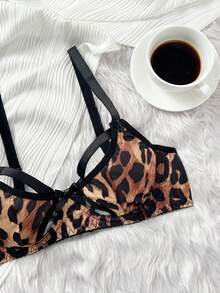 Sexy Women's Ice Silk Leopard Print Hollow Bra - Multicolor - View 8