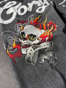 ROMWE MEN Anime Men's Casual Jeans With Skull And Letter Print Pockets - Black - View 4