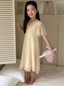 DAZY 少女夏季撞色蕾丝裹身睡裙