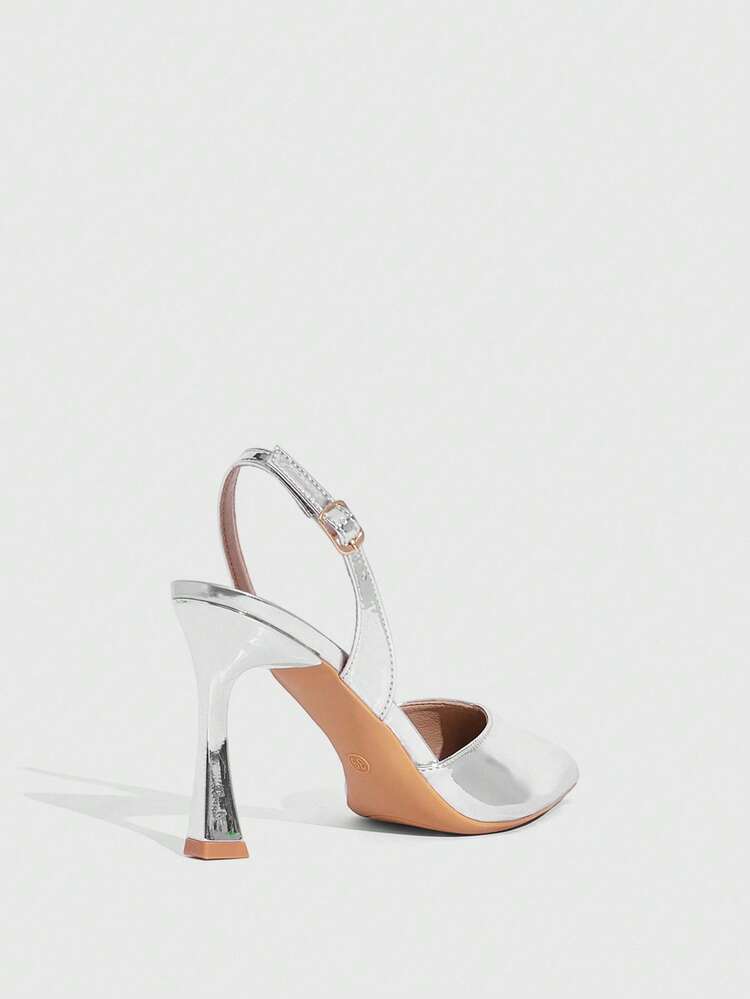 CUCCOO SZL Women's Silver Pointed Toe High Heel Pumps, Sexy Metallic Patent Leather Stilettos, Alluring Party Ankle Strap High Heels, Suitable For Office, Outdoor, Wedding, Banquet, Party, Spring, Easter