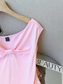 Franclia Body con hombros descubiertos, nudo delantero y fruncido para mujer - Rosa - Ver 5