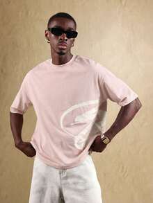 SUMWON Oversized Regular Fit T-Shirt With Large Logo Print Short Sleeve Crewneck Casual Cotton Streetwear Summer Essential - Pink - View 5