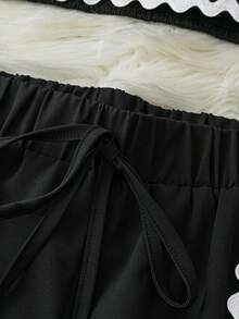 SHEIN PETITE 3pcs/Set Women's Casual Sporty Minimalist Black & White Striped Wavy Collar Sleeveless Tank Top, Spring/Summer - Black - View 5