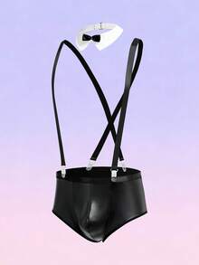 FeverCity Men's Sexy Suspender Briefs With Bow Tie, Suitable For Valentine's Day - Black - View 1
