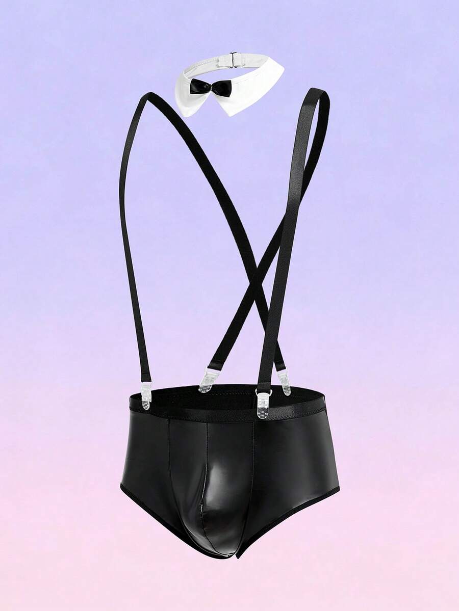 FeverCity Men's Sexy Suspender Briefs With Bow Tie, Suitable For Valentine's Day - Black - View 1