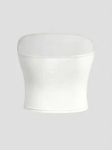 SHEIN Sweetro 女士夏季芙蓉花印花露脐抹胸上衣，Y2K风格度假沙滩装 - 白色 - 查看 2