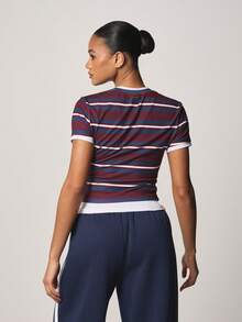 Missguided x Playboy Women Striped Short Sleeve Crew Neck Tee With Contrast Trim Detail Casual T-Shirt For Spring Summer - Multicolor - View 2