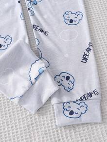 2pcs Girls Cute Cartoon Cloud & Koala Print Long Sleeve Tight Pajama Set - Grey - View 6