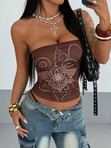 StreetHx Women's Punk Style Bandeau Top In Brown , Summer Holiday - Coffee Brown - View 1