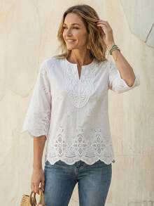 Faunlyn 女士斜領三分袖襯衫