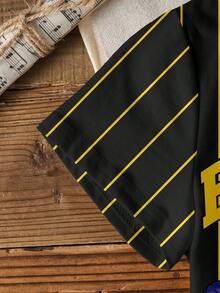 BATMAN X SHEIN Áo thun ngắn tay cổ tròn họa tiết hoạt hình kẻ sọc cho bé trai, thích hợp mặc mùa hè. - trắng - Xem 6