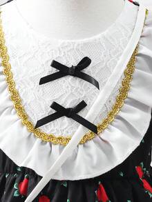 SHEIN 女婴碎花拼接蕾丝边蝴蝶结装饰泡泡袖连衣裙+迷你背包，优雅时尚可爱日常穿搭 - 彩色 - 查看 10