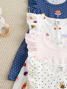 Souflis Souflis Conjunto de 4 piezas de vestido de verano con estampado floral, mangas cortas y volantes para bebés y niñas pequeñas - Multicolor - Ver 6