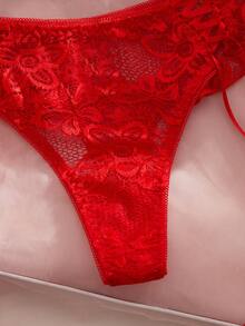 SHEIN Women's Elegant Solid Color Lace Thong Panties, Valentine's Day