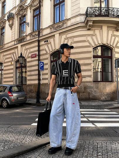 ESTAVOR เสื้อถักแขนสั้น คอปกโปโลลายทาง สีบล็อค สำหรับผู้ชายใส่ลำลอง ฤดูร้อน