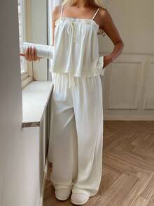 CovetEZ 女士纯色吊带系带两件套 - 白色 - 查看 6