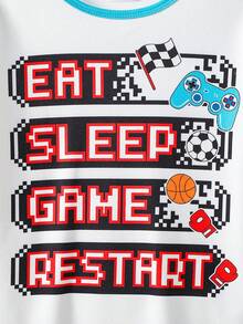 SHEIN Explorewe 3pcs/Set Boys' Snug Fit Video Game, Flag, Basketball Graphic Print Short Sleeve T-Shirt, Shorts And Pants Loungewear, Comfortable Fabric, Suitable For Cool Gamers And Sports Lovers - Multicolor - View 5