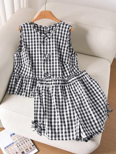 CosyJoli Plus Size Women Plaid 2 Pieces Set, Fashionable Plus Size Shirt Design, Casual Short Sleeve, Green Plus Size 2 Pieces Set, Fashionable Casual Holiday Outfits Gingham Set Women Short Sets Plaid Two Piece Set Women Summer 2 Pieces Sets Women Plus Clothing 2 Piece Spring Outfit For Women, Spring Dress For Women