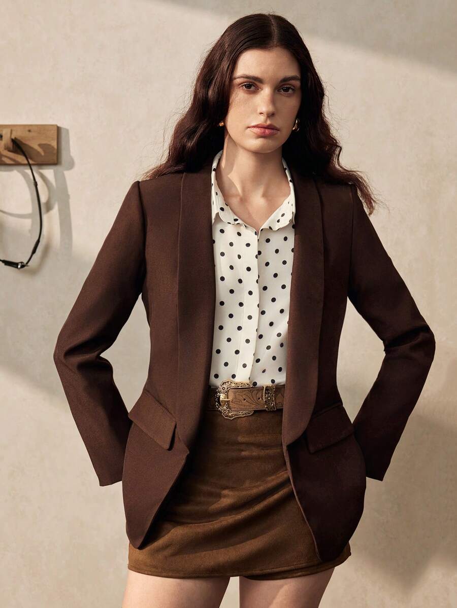 Zovinel Áo blazer công sở màu nâu dáng ôm, thanh lịch, có túi, phong cách cổ điển, thích hợp cho mùa xuân/hè, nghỉ lễ. - màu nâu - Xem 1