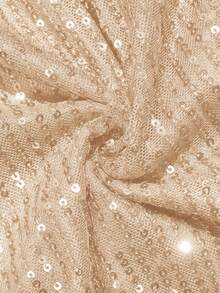 SHEIN Clasi 女士优雅派对亮片扭结紧身连衣裙 - 杏色 - 查看 3