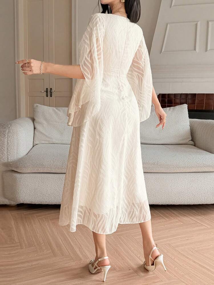 Women's Elegant Floral Print Long Dress With Ruffle Sleeves, Spring/Summer Wedding Guest Dress Sundress