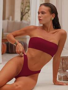 Swim Chiccia Women's Beach Vacation Casual Bandeau Bikini Set - Red - View 1