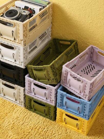 Joivida 1个彩色塑料可折叠收纳篮，非常适合收纳和日常使用，易于组装，可用于厨房、浴室、办公室、客厅、教室、宿舍等场所。