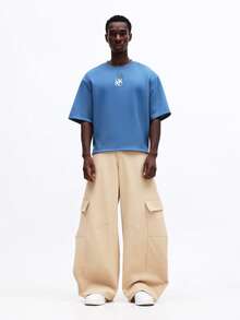 SUMWON 芝加哥之翼标志超大短袖T恤 街头风 复古灵感 都市时尚 个性休闲 - 藍色 - 查看 3