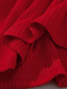 GlowEve CURVE 女士喇叭袖珍珠装饰修身优雅日常通勤时尚法式街头复古百搭圣诞派对新年假日商务红色长袖连衣裙，秋冬款 - 紅色 - 查看 5