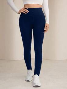 Modelyn 女士纯色修身高弹休闲舒适打底裤 - 藏蓝色 - 查看 8